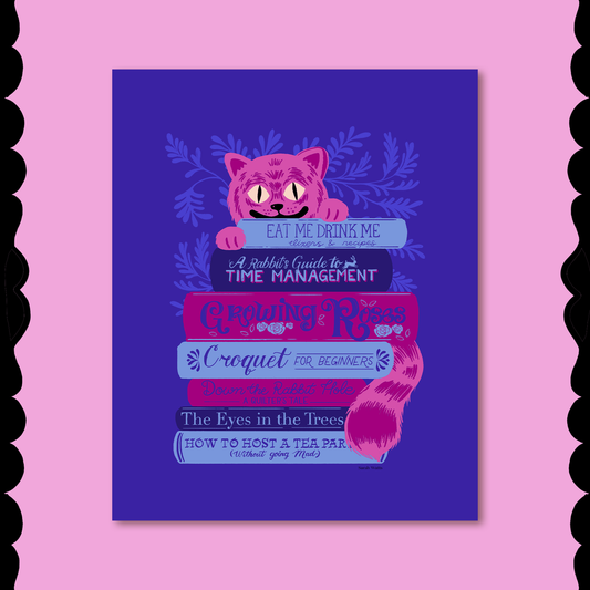 Cheshire Cat Loves Books 8x10 Art Print