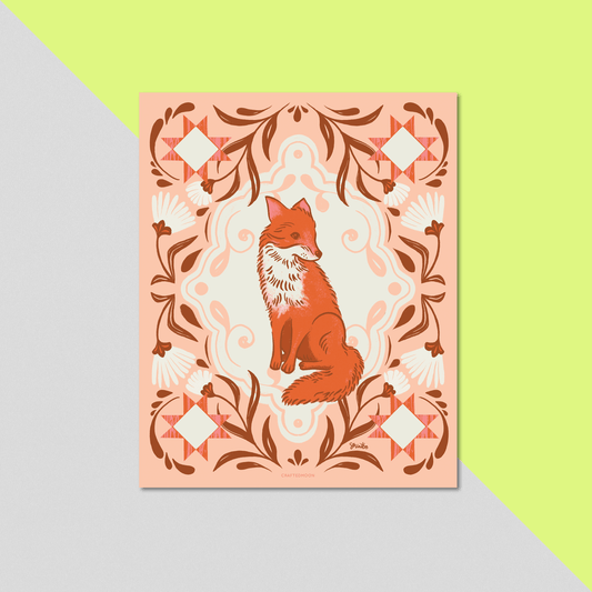 8x10 Art Print: Quilt Fox