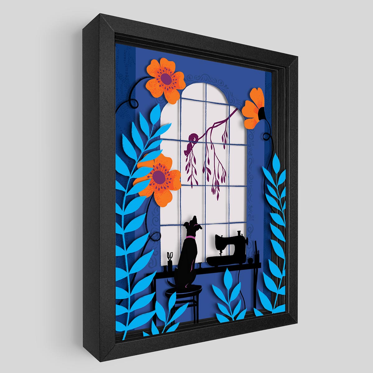 Window Pup Shadowbox Art