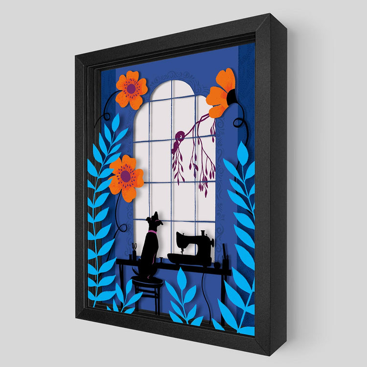 Window Pup Shadowbox Art