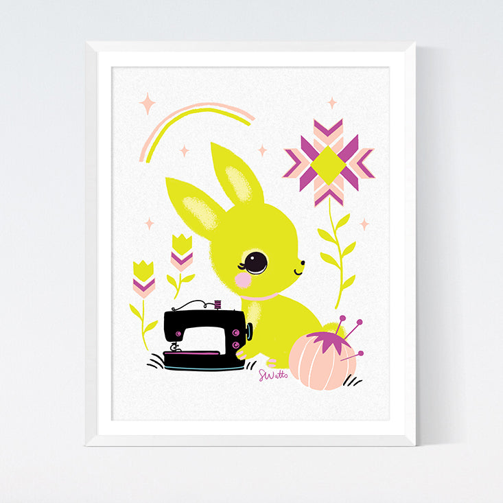 8x10 Art Print: Bunny Sew